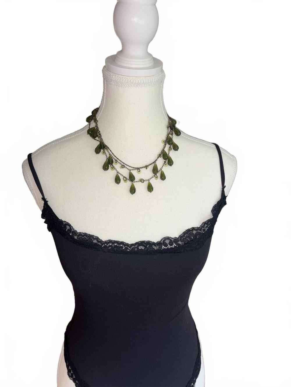 Vintage Green Leaf Charm Necklace with Antique Bronze Chain, Approx. 10 Inches